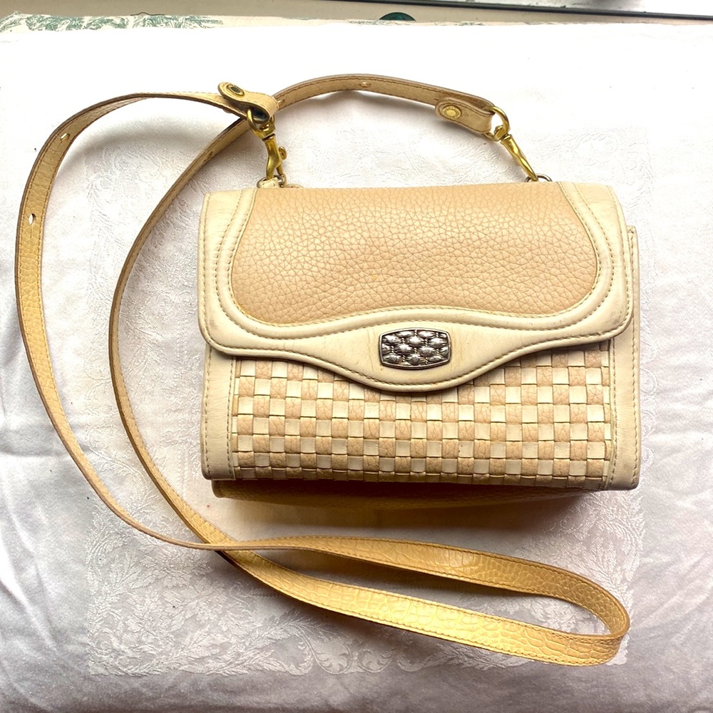 Brighton multi functional tan, pebble leather crossbody handbag.